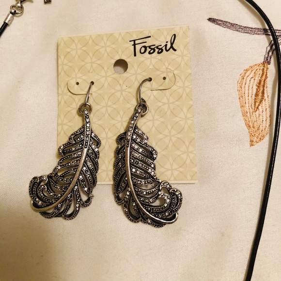Fossil Feather Earrings and Necklace Set - Picture 2 of 4